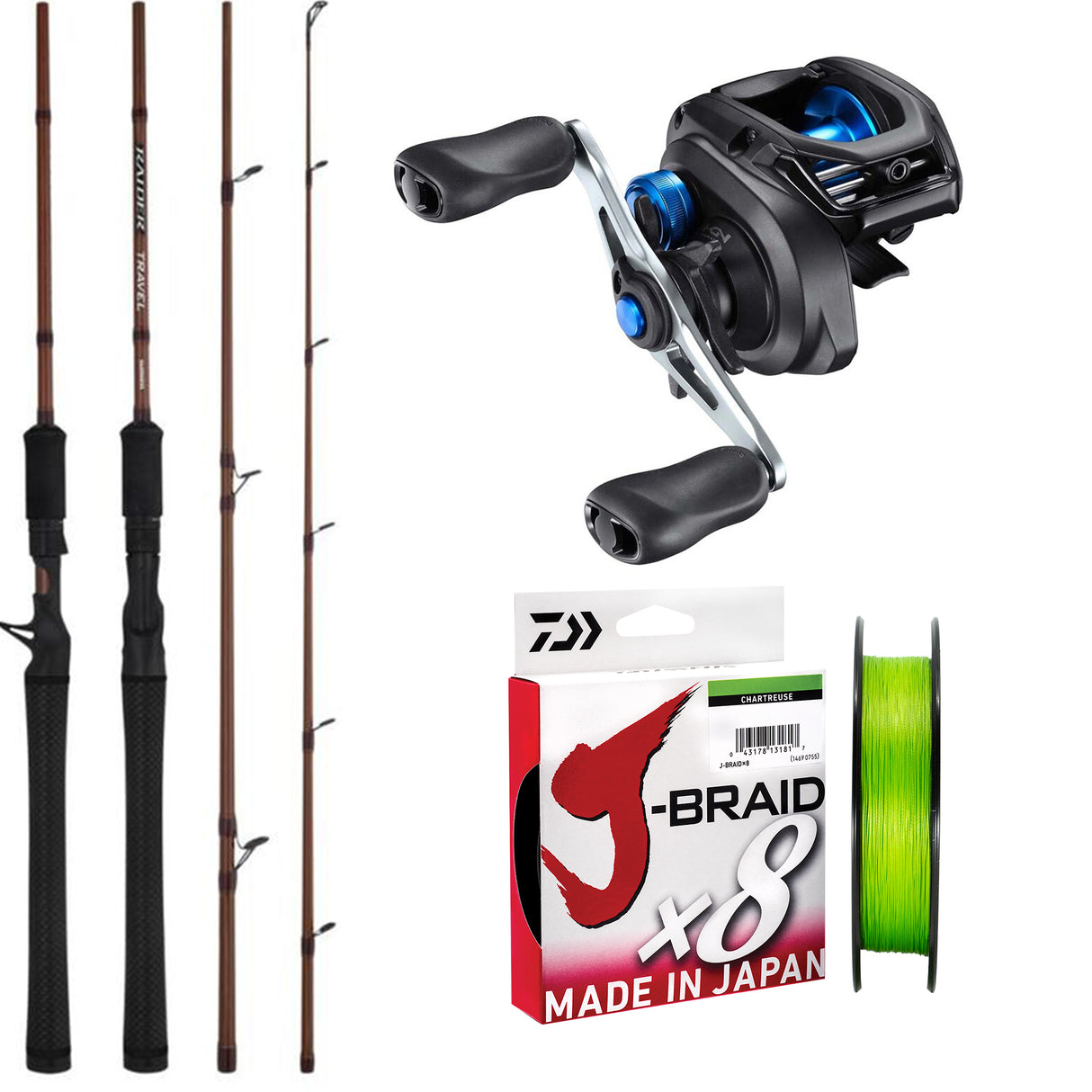 Shimano SLX 150/Shimano Raider Travel 6'4" 3pc 3-7kg/ Daiwa J-Braid 20lb 150m - Chartreuse