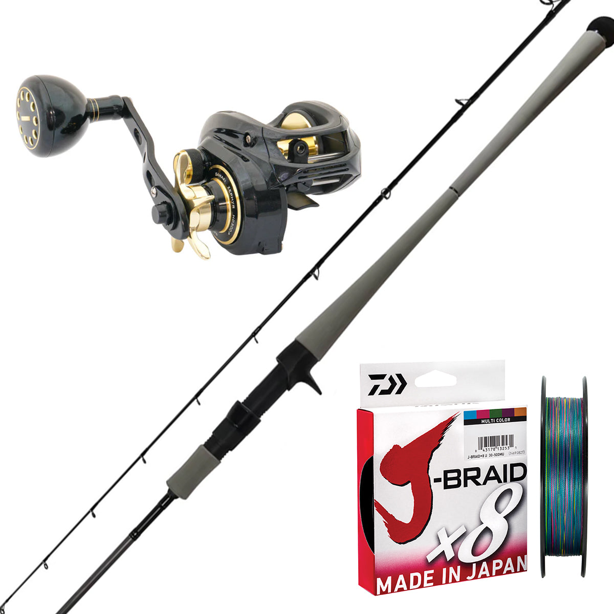 Daiwa TD Offshore 6'4" pe 2-4/ Samaki Zephyr HD Overhead 300-P/ Daiwa J-Braid 20lb 300m - Multicolour