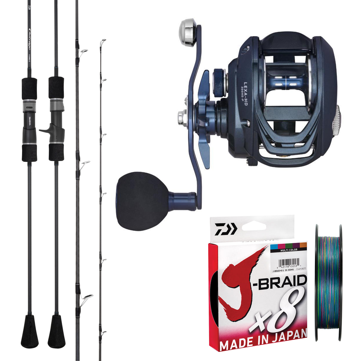 Daiwa 26 Outrage X 6'2" pe3/ Daiwa Lexa HD 300HS-P/ Daiwa J-Braid 30lb 300m - Multicolour