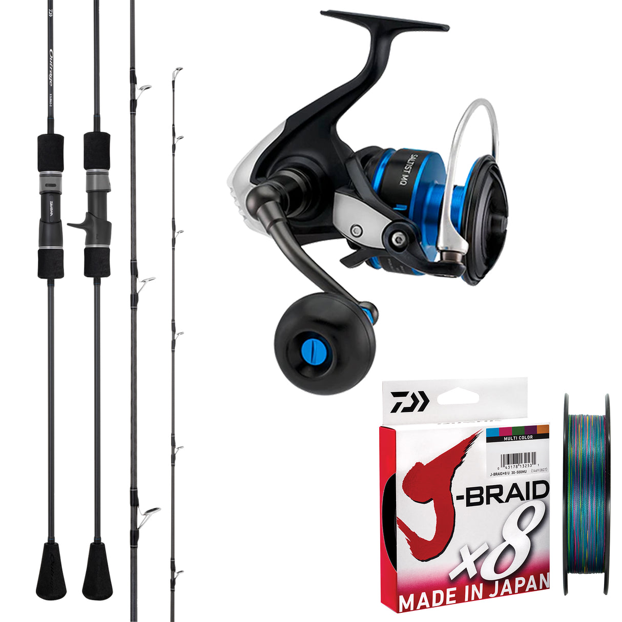 Daiwa 26 Outrage X 6'2" pe2/ Daiwa 21 Saltist MQ 4000D-XH/ Daiwa J-Braid 20lb 300m - Multicolour