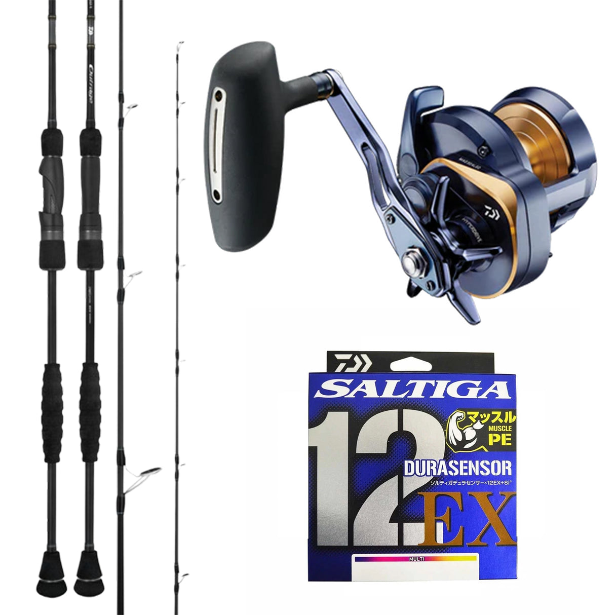 Daiwa 26 Outrage MX 6'2' pe4/ Daiwa 24 Saltiga Star Drag-15/ Daiwa Saltiga 12 68lb PE 4.0 300m - Multi-colour