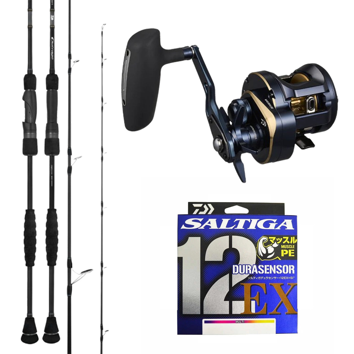 Daiwa 26 Outrage MX 6'2" pe2/ Daiwa 25 Saltiga 300H LW/ Daiwa Saltiga 12 36lb PE 2.0 300m - Multi-colour