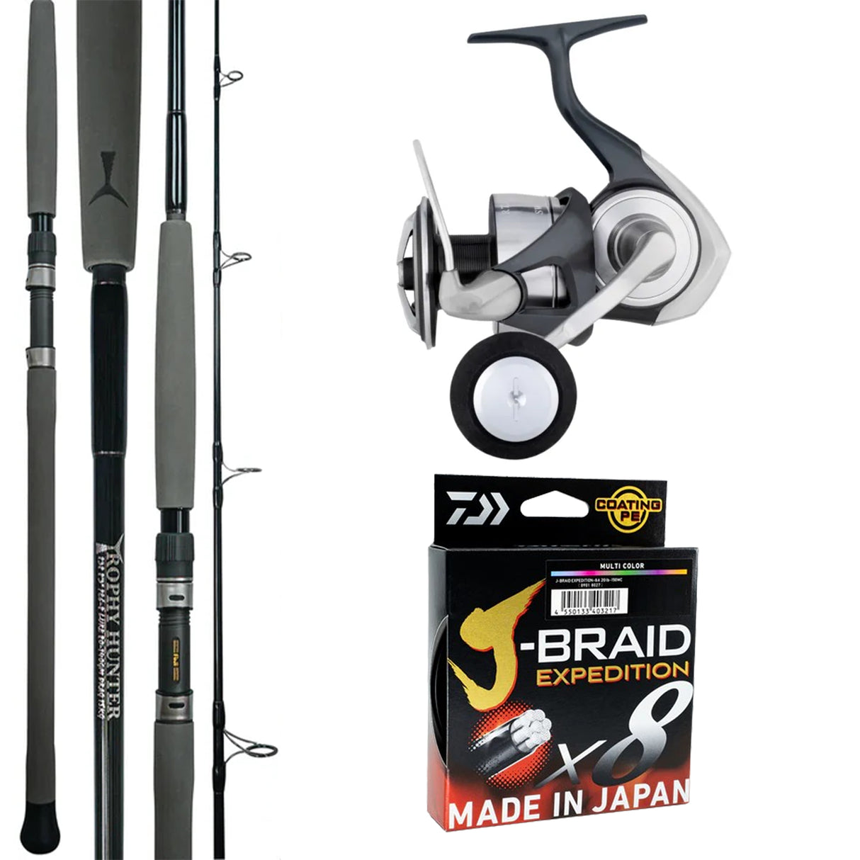Daiwa 24 Certate SW5000-H/Trophy Hunter 7'5" 15-25lb/ J-Braid Expedition pe2.5 30lb 300m - Multi-Colour