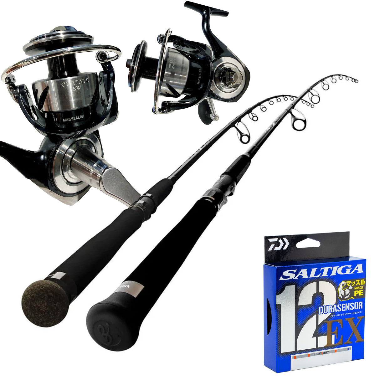 Daiwa 26 Certate SW 8000H/ Zenaq Tobizo TC80-80g 8' PE3-6/ Saltiga 12 PE4 Grey - 300m