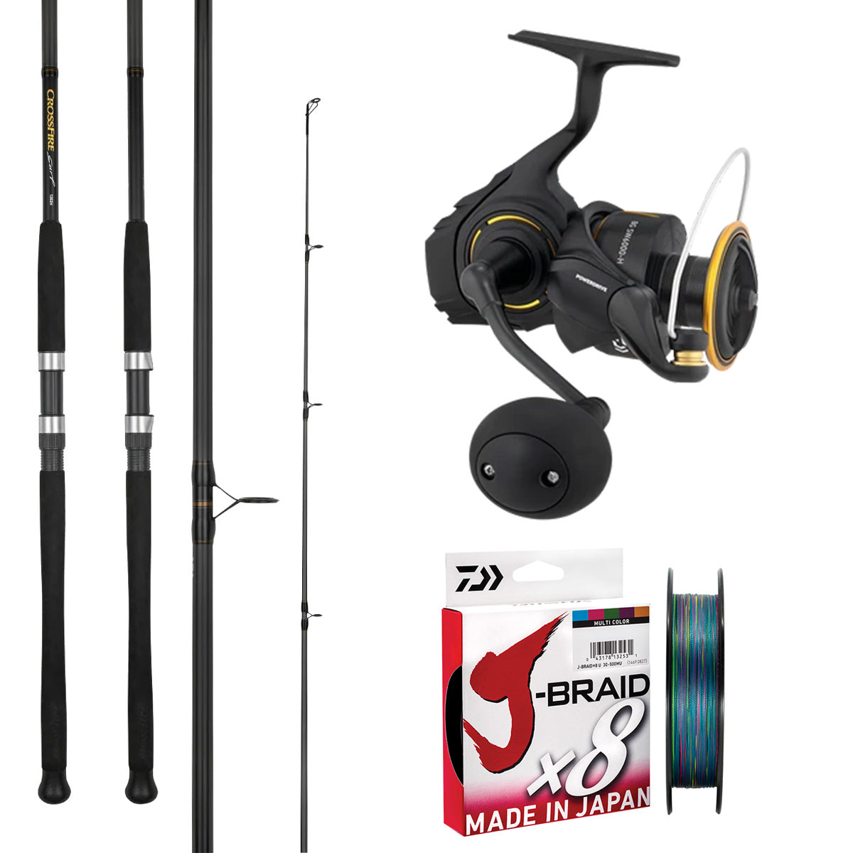 Daiwa 26 BG SW8000-H/ Daiwa 26 Crossfire Surf 9'6" 2pc 8-15kg/ Daiwa J-Braid 40lb 300m - Multicolour