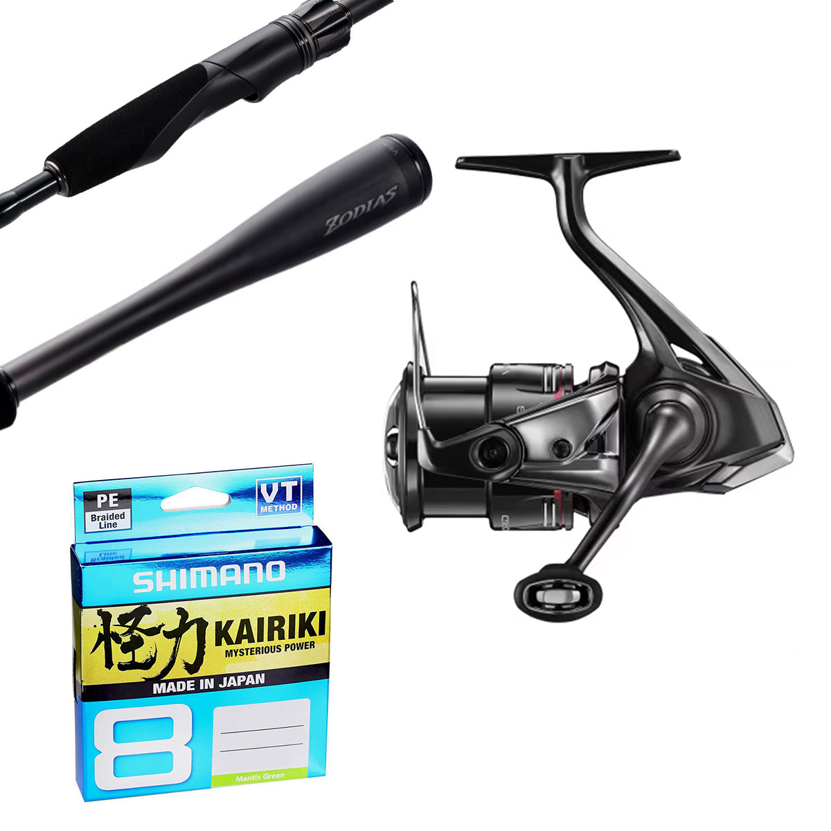 Shimano Vanford C3000HG/Shimano 26 Zodias Rod 7'4" PE 1.5 Lure Weight 5-21g/Kairiki 10lb 150m - Green