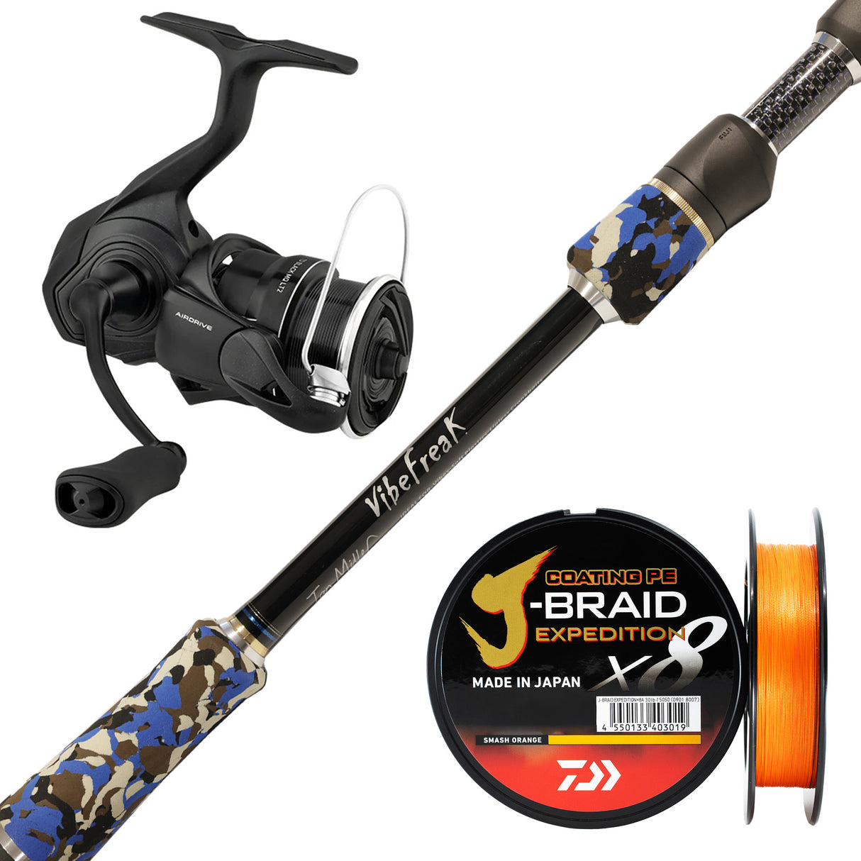 Daiwa 24 TD Black 3000D/Millerods Vibefreak 7'3" 2pc 3-6kg (Butt Join)/ Daiwa J-Braid Expedition 10lb Orange - 150m