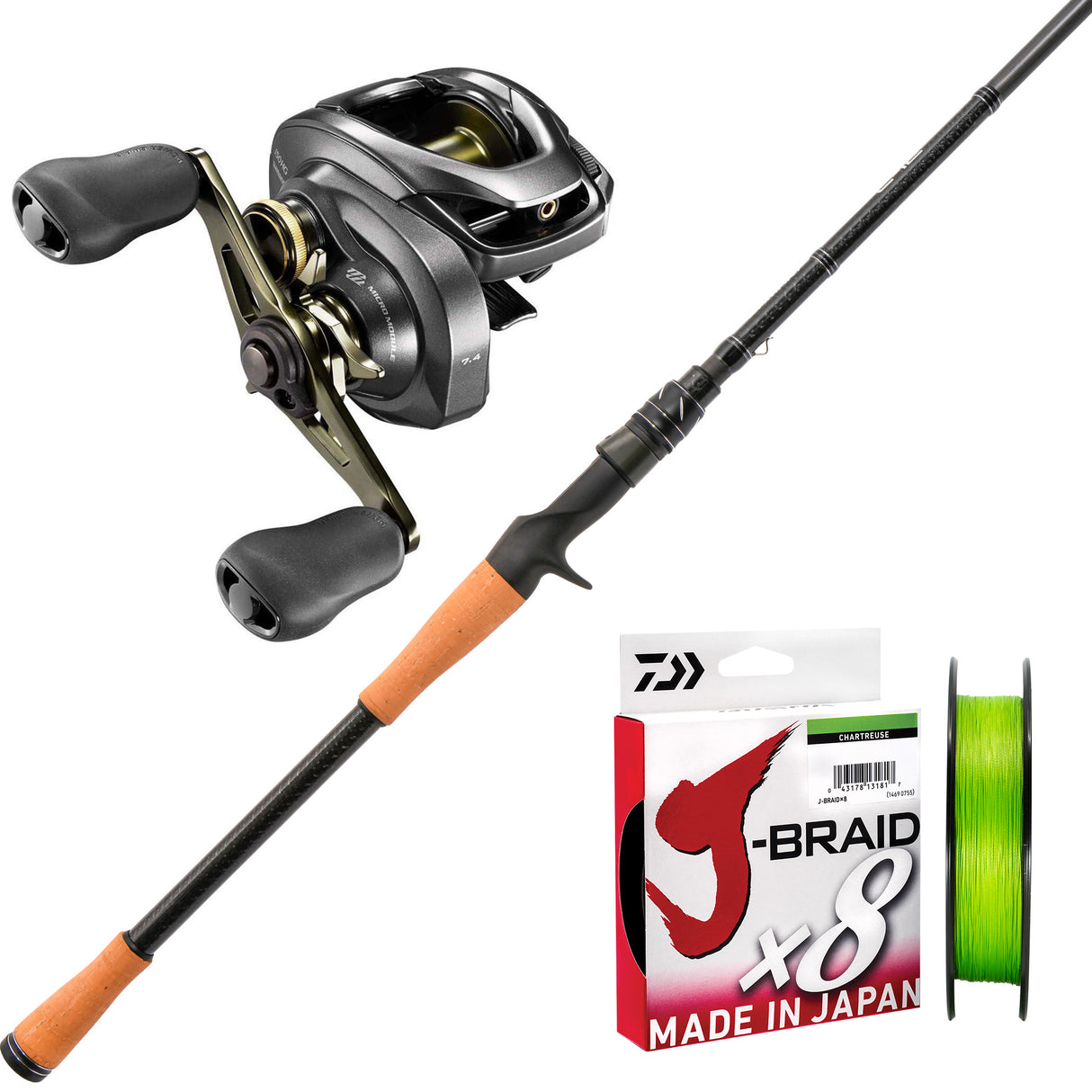 Shimano Curado DC 200HG/Samaki C-12 V4 7'3" 2pc (Butt Join) 12-25lb/Daiwa J-Braid 8 50lb 150m - Chartreuse