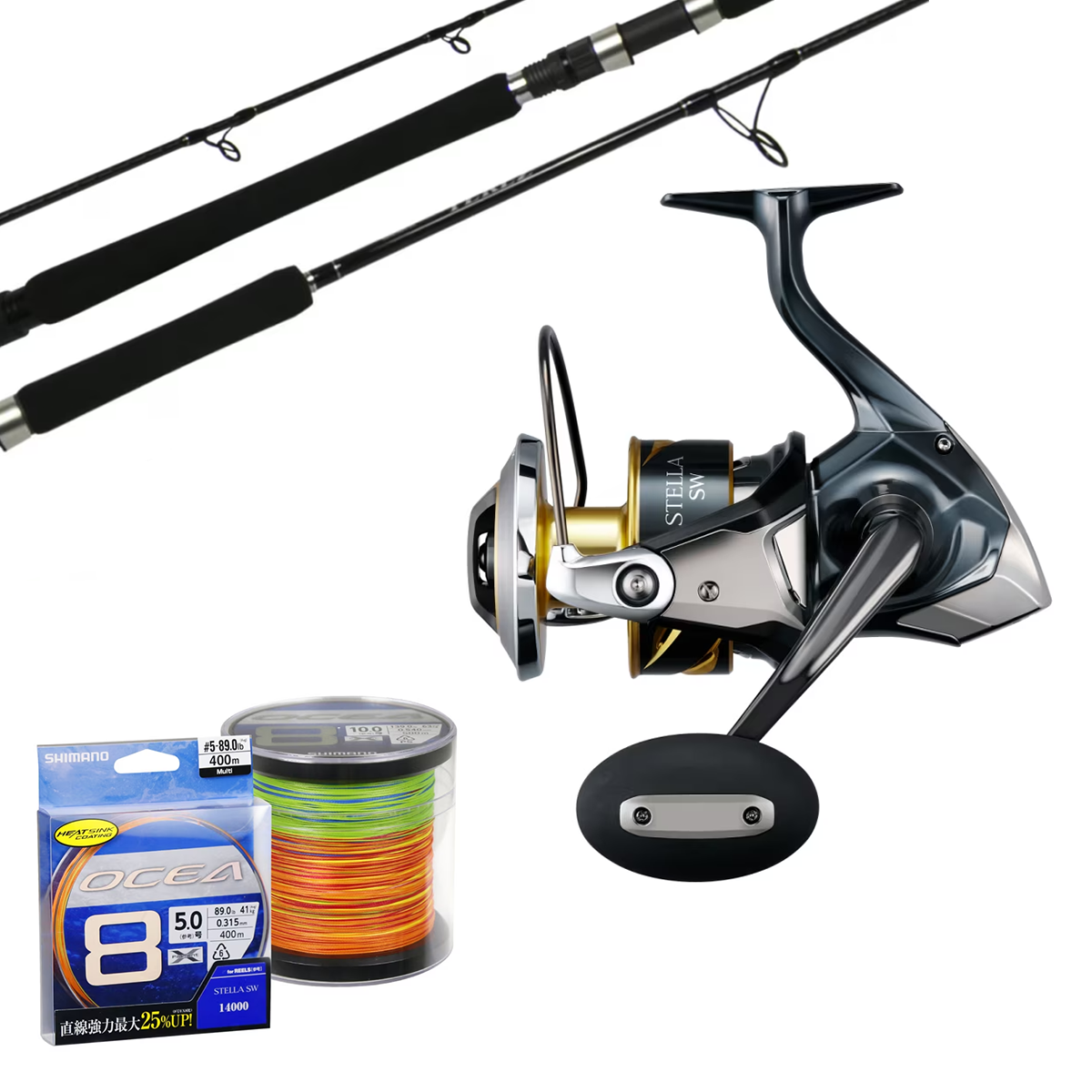 Shimano Stella SWD 14000XG/Shimano Terez 8" 50-80lb GT/ Shimano Ocea 8 Pe 8 137lb - 400m