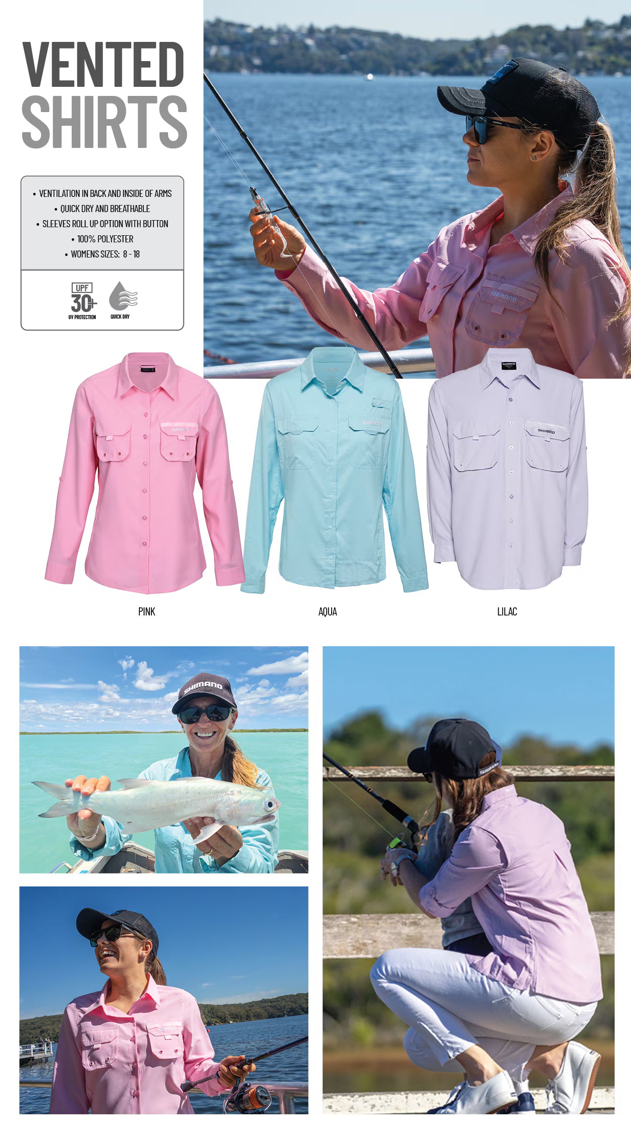 Shimano Ladies Vented LS Fishing Shirt - Pink
