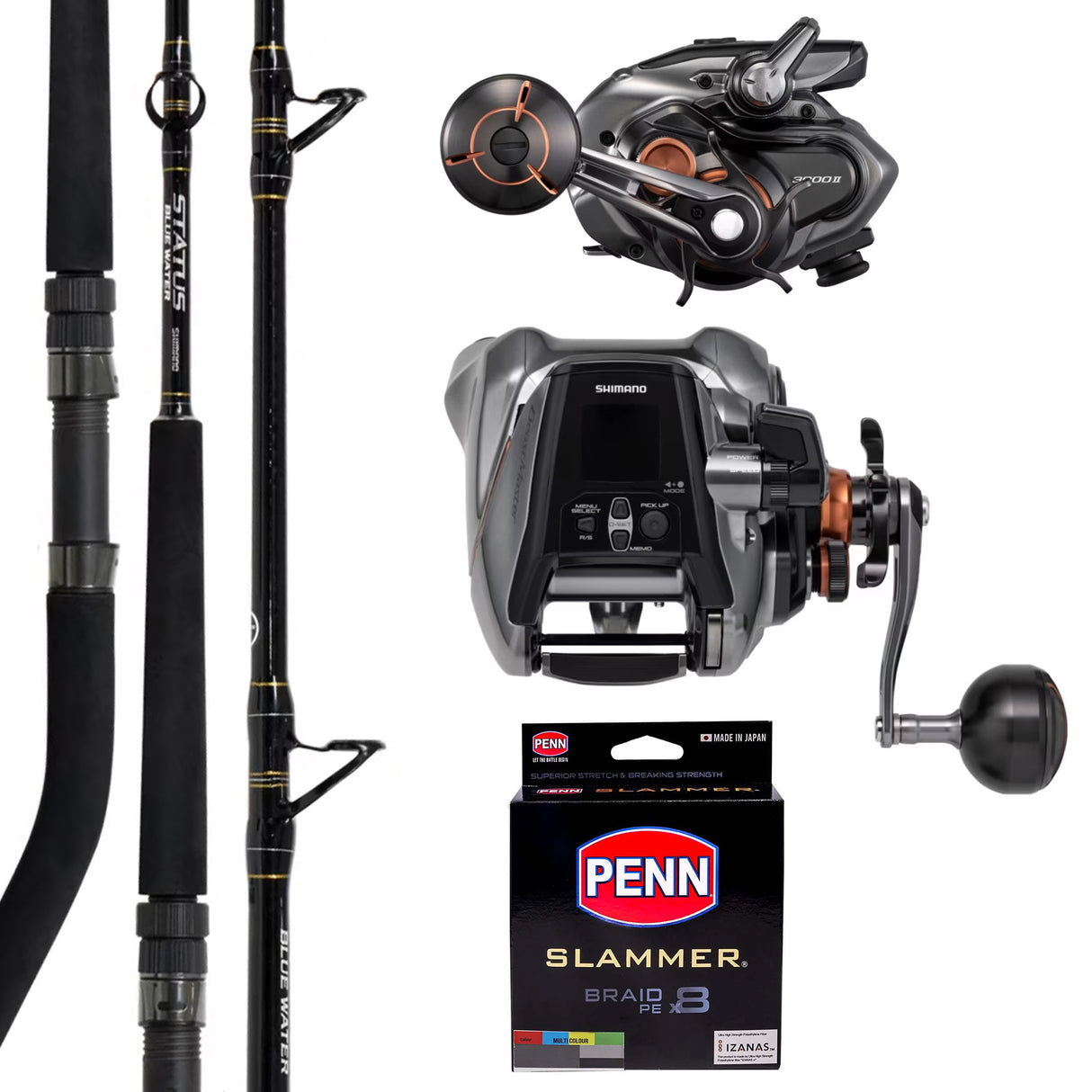 Shimano Status Bluewater 30-50lb/ Shimano Beastmaster 3000II/ Penn Slammer 50lb 400m - Multicolour