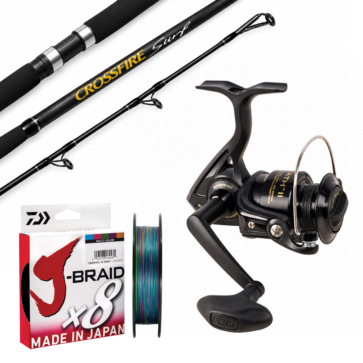 Penn Wrath II 5000/ Daiwa 26 Crossfire Surf 10'6" 2pc 3-6kg/ Daiwa J-Braid 20lb 300m - Multicolour