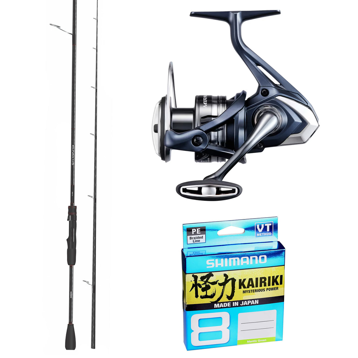 Shimano Miravel 1000/Shimano Ruvalus 7' 2pc 1-3kg/ Shimano Kairiki 6lb 150m - Green