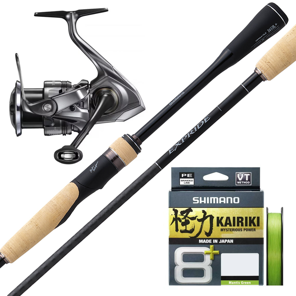 Shimano 24 Twinpower FE 3000C/Shimano Expride 7'1pc 6-12lb 7-30g/Shimano Kairiki 8+ pe1 10lb 150m - Mantis Green