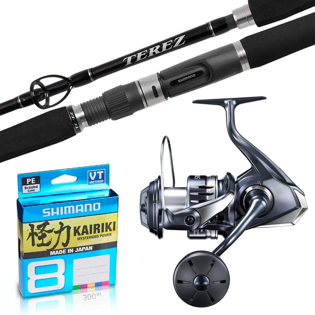 Shimano Terez 7' 2pc 10-20lb/ Shimano 24 Stradic SW 6000XGB/ Shimano Kairiki 30lb 300m - Multi-Colour