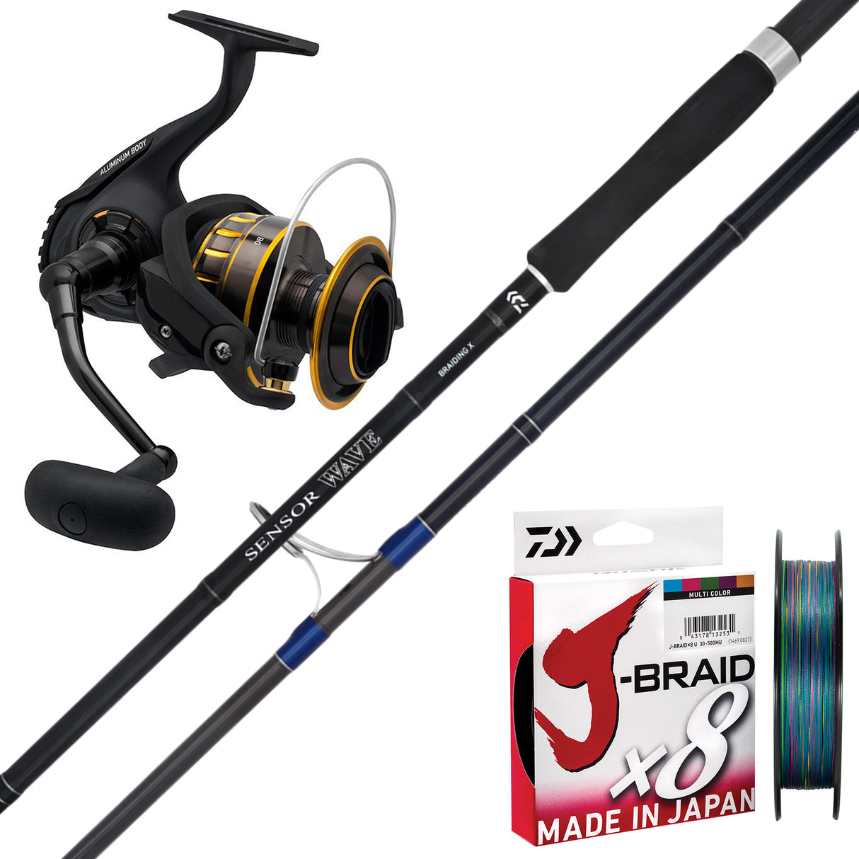 Daiwa Sensor Wave 9'6" 2pc 12-24kg/ Daiwa BG Reel VAR-5000/ Daiwa J-Braid 50lb 300m - Multicolour