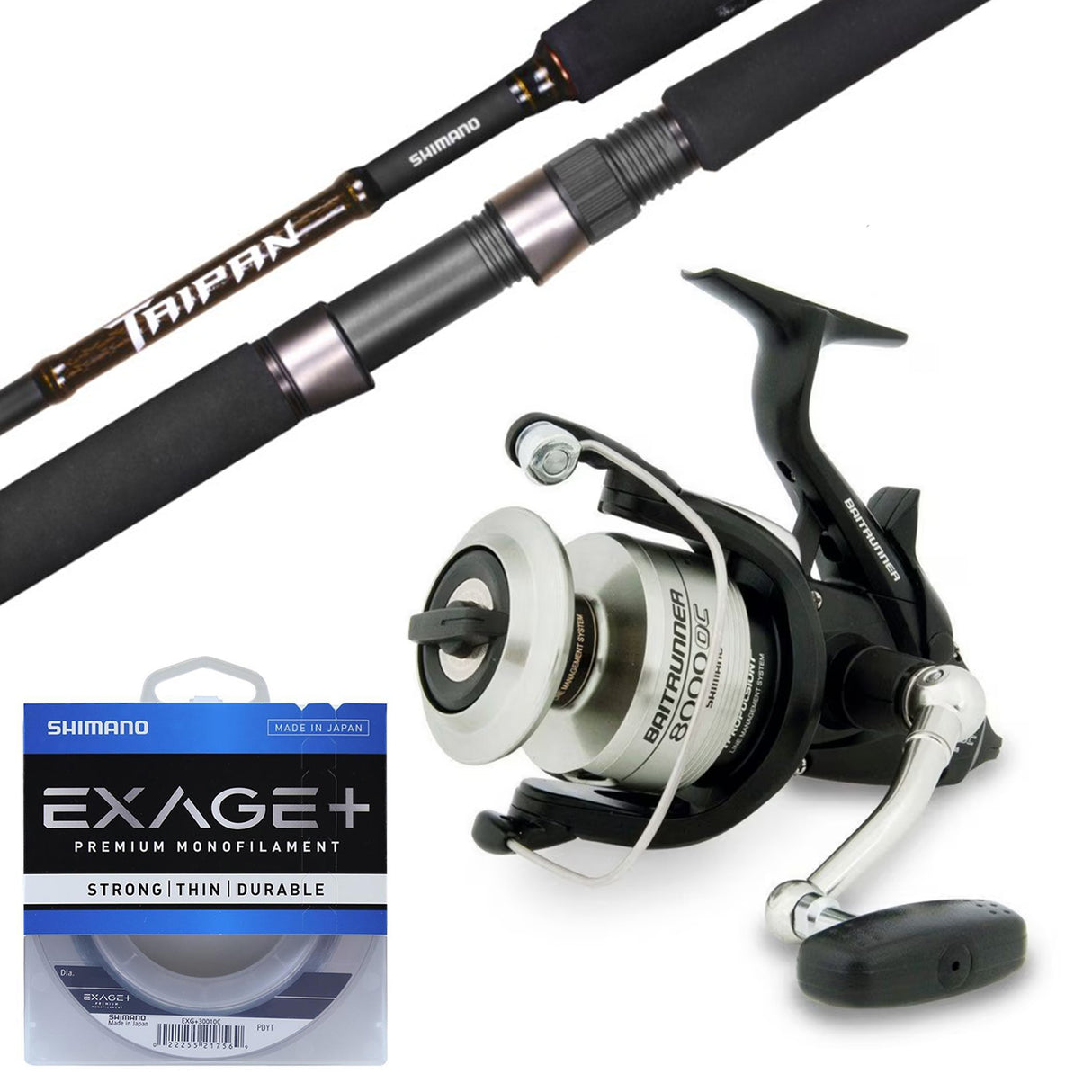 Shimano Taipan 12' 3pc 6-10kg/ Shimano Baitrunner OC 8000/ Shimano Exage Mono 30lb 300m