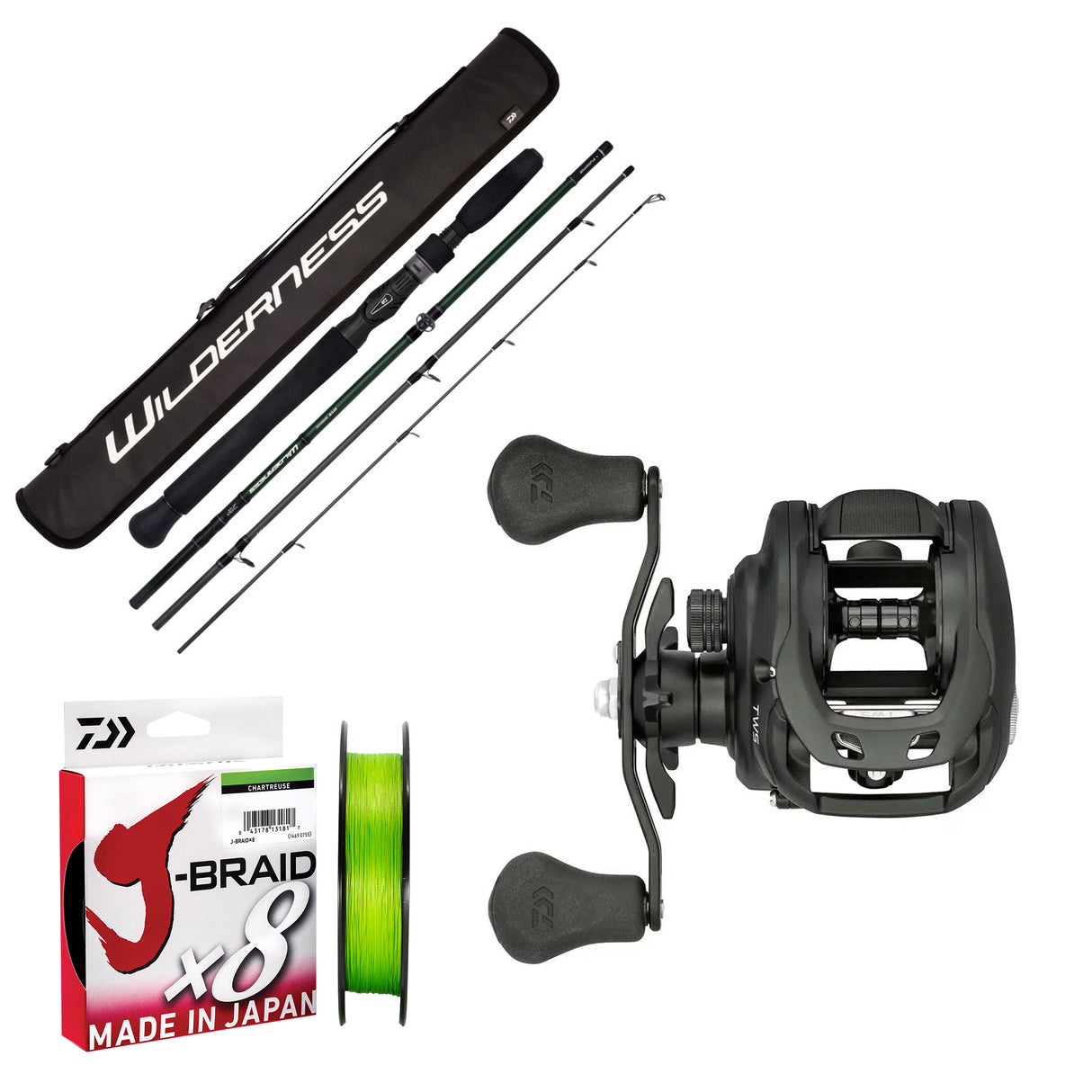 Daiwa Wilderness 6'6" 4pc 6-12kg/ Daiwa 25 Tatula TW 200H/ Daiwa J-Braid 30lb 150m - Chartreuse