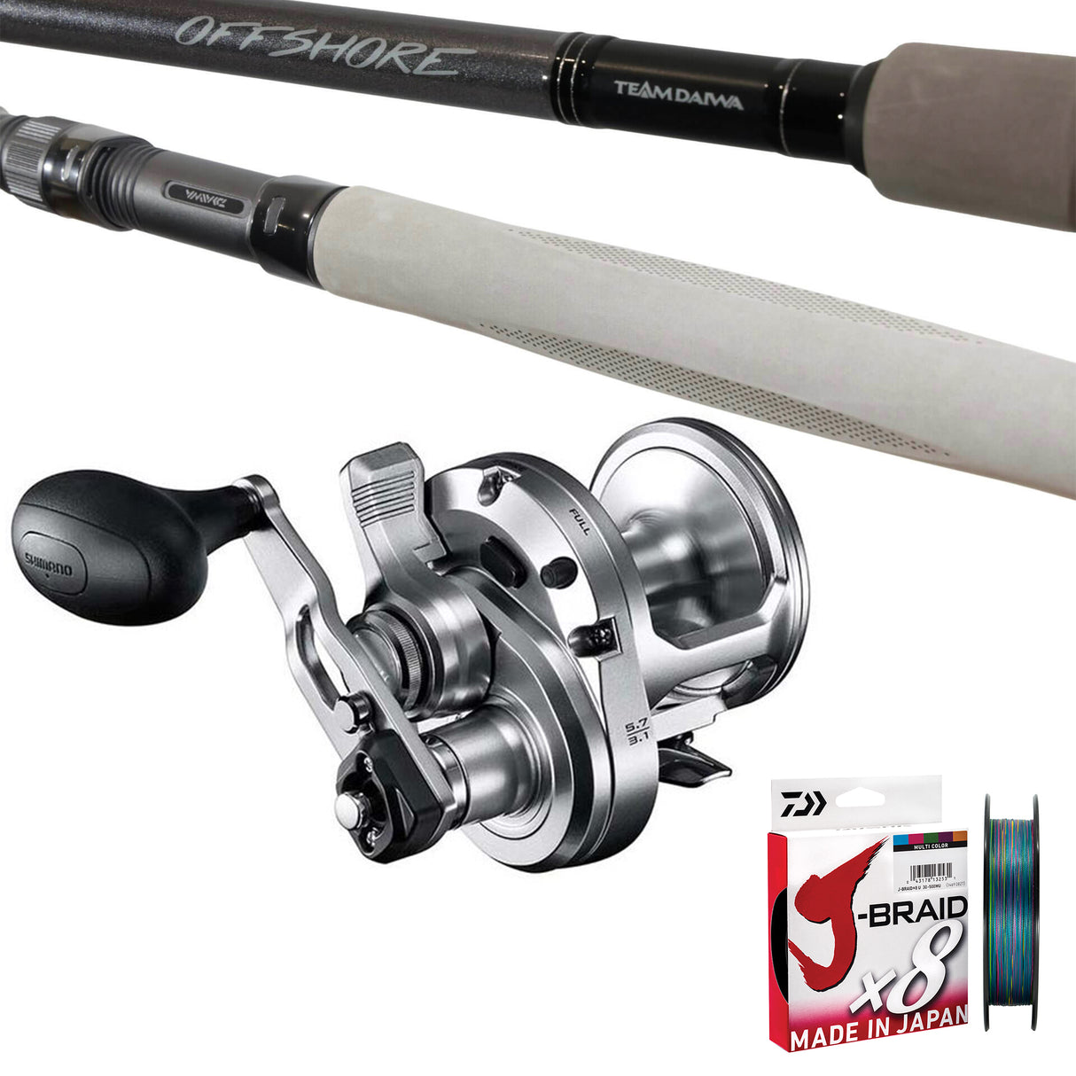 Shimano Speedmaster 2 Speed Lever Drag -16/Daiwa TD Offshore 6'6" 15-24kg/ Daiwa J-Braid 40lb 500m - Multicolour