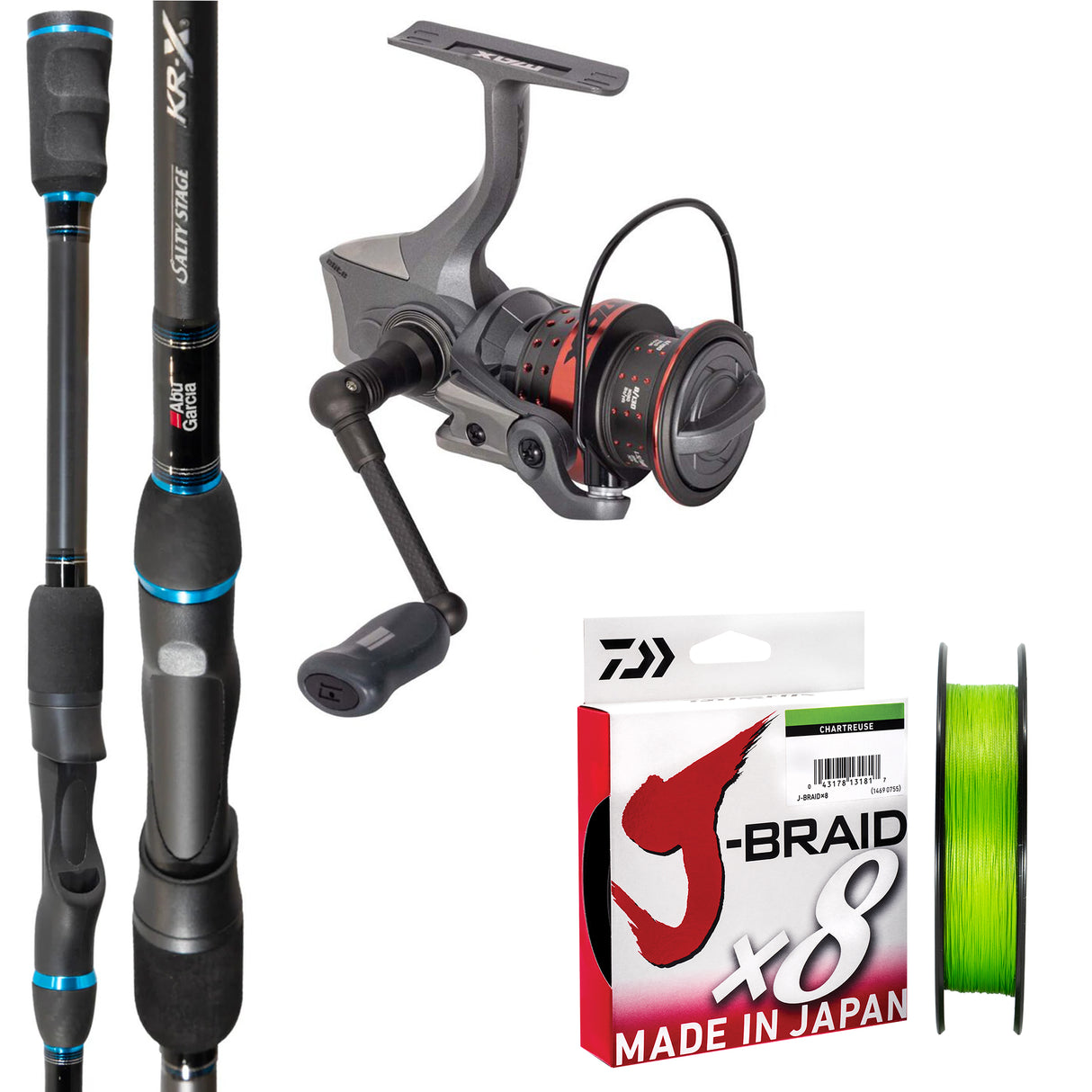 Abu Garcia KRX Salty Elite -6ft11in 1-3kg 2pc/ Abu Garcia Max Elite 2500/ Daiwa J-Braid 6lb 150m - Chartreuse