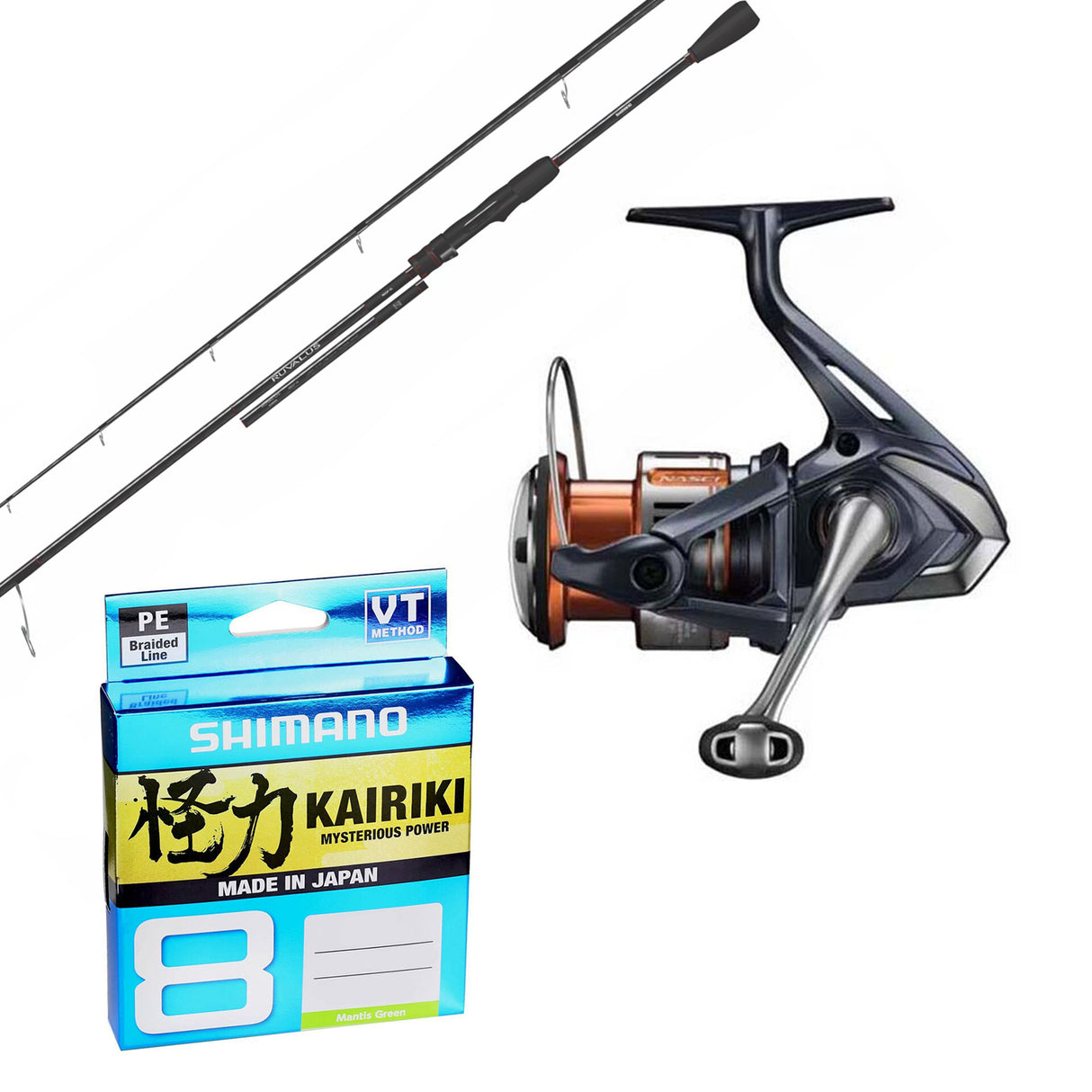 Shimano Nasci 2500/Shimano Ruvalus 7' 2pc 2-4kg/ Shimano Kairiki 8lb 150m - Green