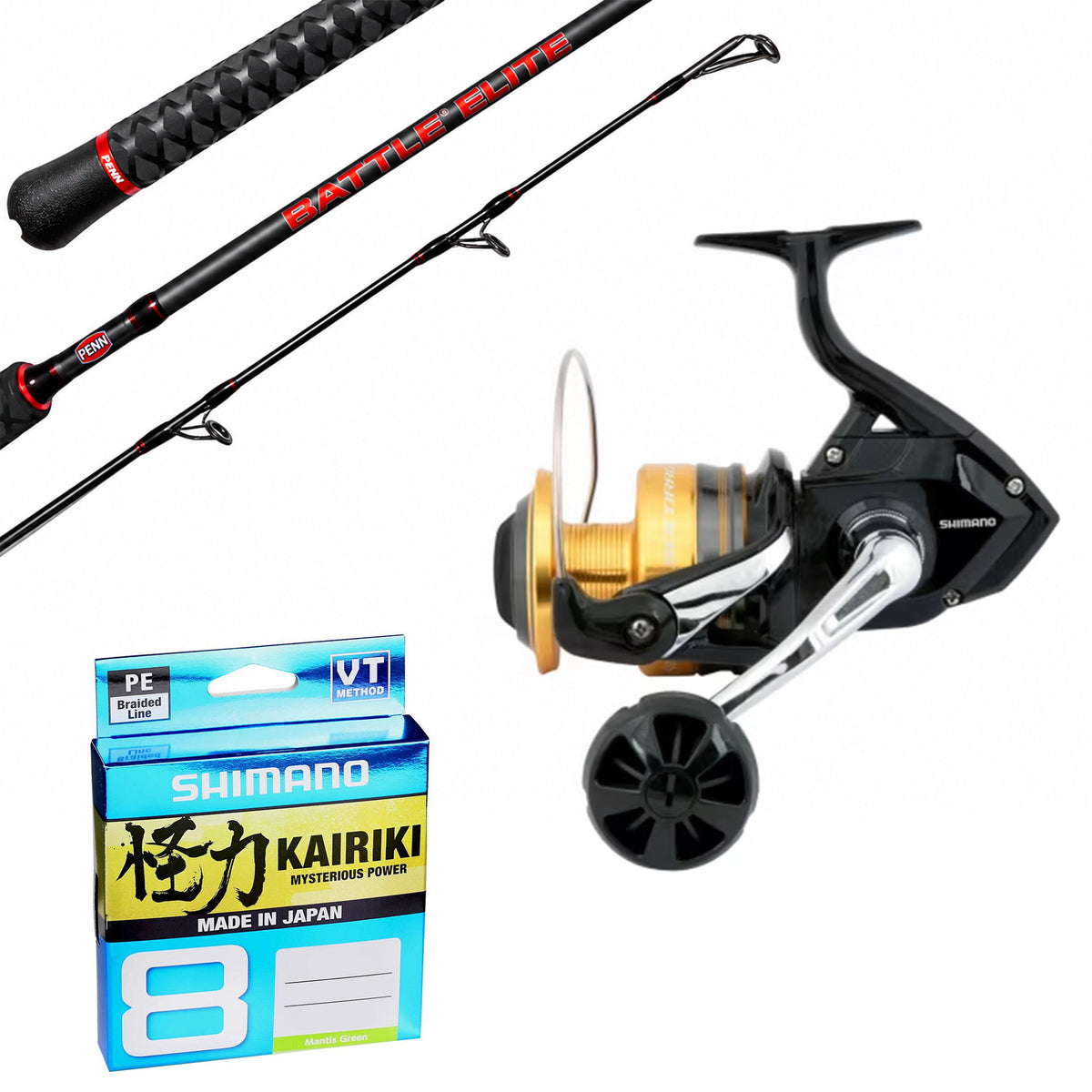 Shimano Socorro SW 6000/Shimano 25 Maikuro 6'2" 2pc 5-10kg/Shimano Kairiki 30lb 300m - Multi-Colour