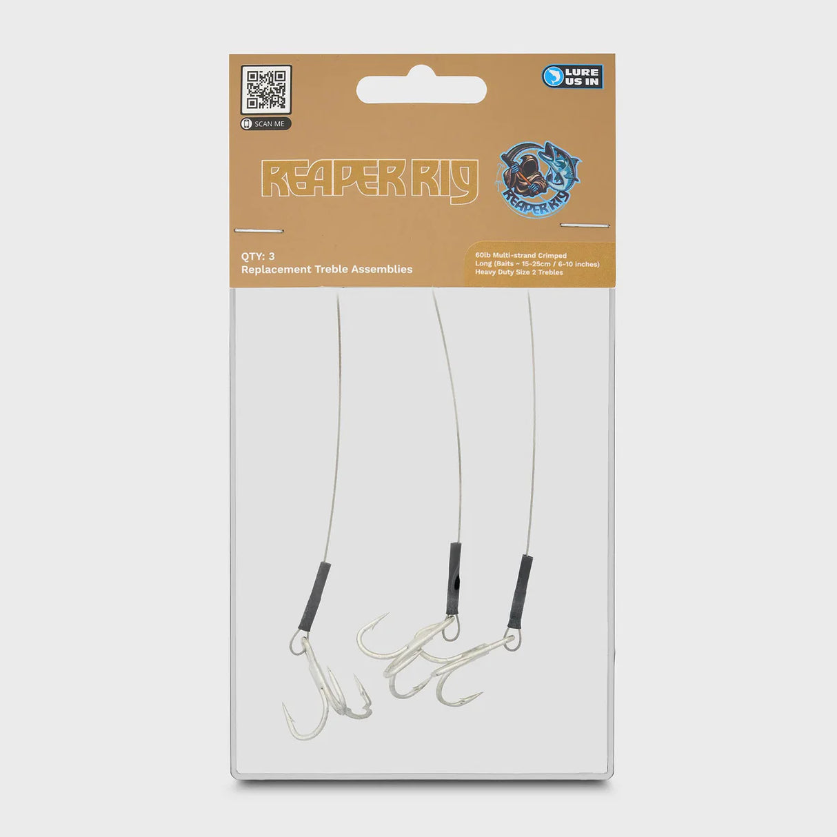 Lure Us In Reaper Rig Multi Strand / Sz2 Treble Hook Assemblies 3pk
