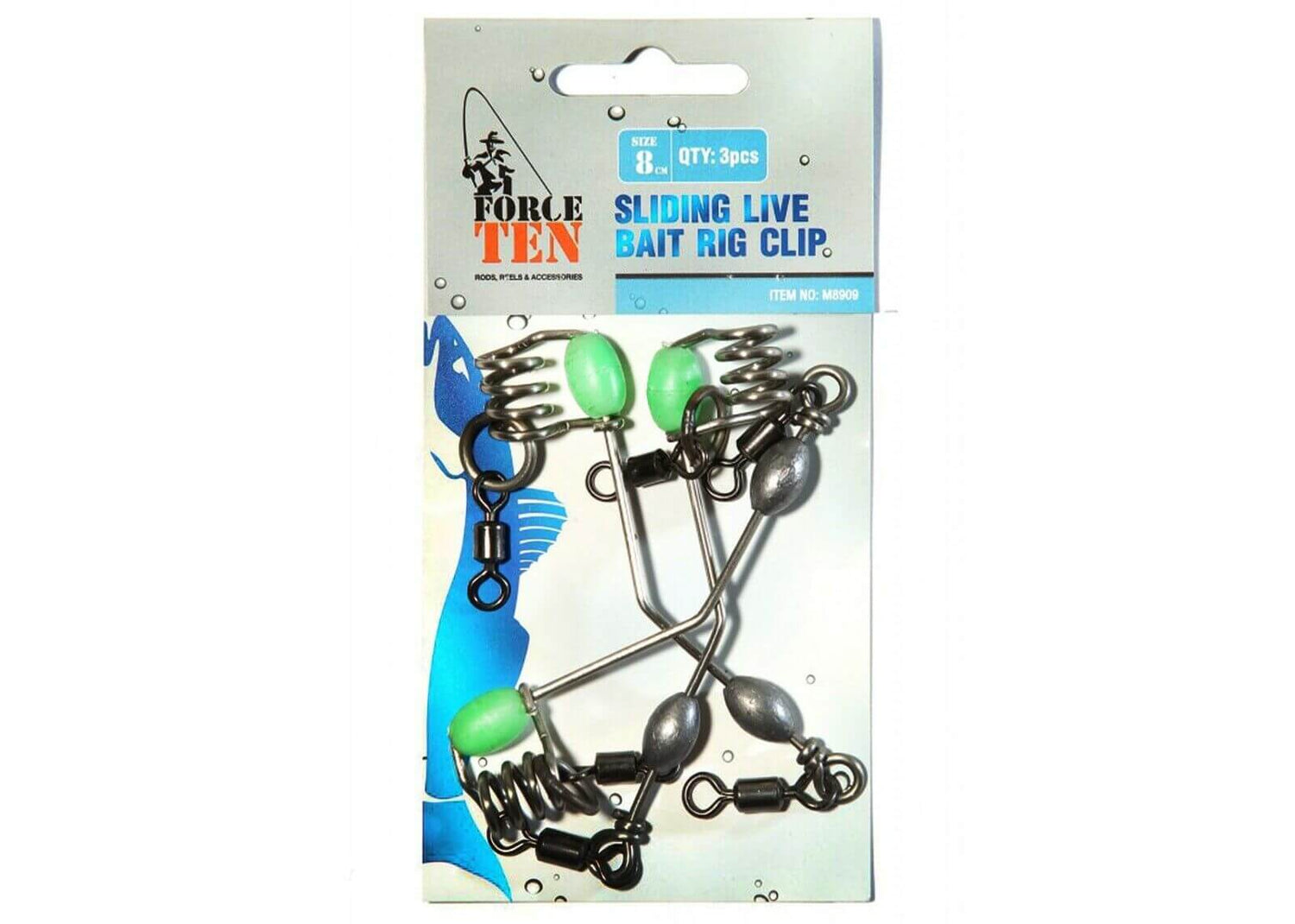 Force Ten Sliding Live Bait Rig Clip 8cm - 3pk