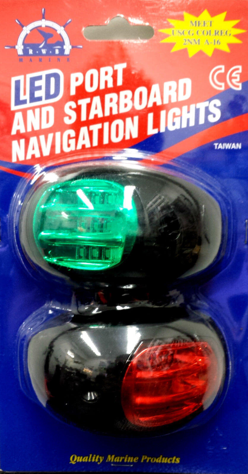 RWB 12V LED Navigation Light Port Stern Black Pair