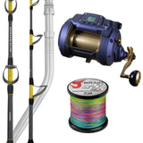 Daiwa Seapower 1200/ Shimano Status Elite Deep Drop Rod 6'8" PE 5-8/ Daiwa J-Braid 80lb Bulk Spooling - Multicolour