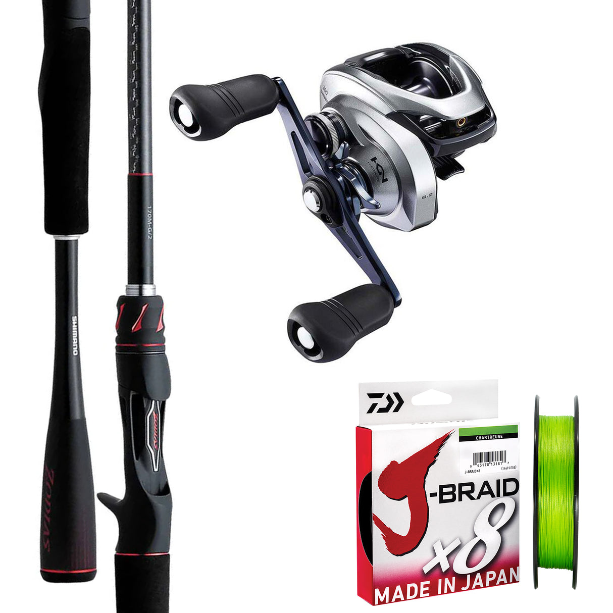 Shimano Zodias 7'5" 12-25lb/ Shimano Tranx 200HG/ Daiwa J-Braid 30lb 150m - Chartreuse