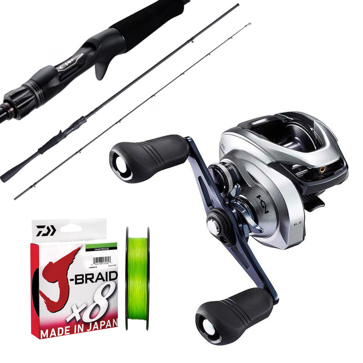 Shimano Tranx 200HG/26 Shimano Zodias 6'10" PE 4 lure weight 10-30g/Daiwa J-Braid 30lb 150m - Chartreuse