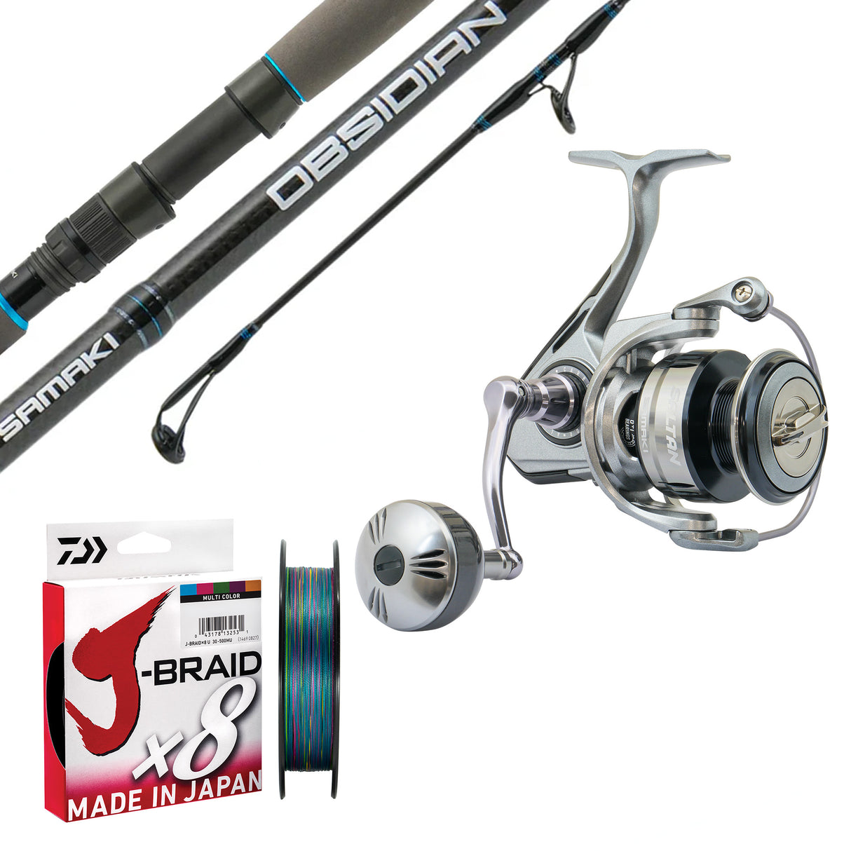 Samaki Obsidian Rod 7'11" 2pc 60-80lb/ Samaki Saltan Spin 8000/ Daiwa J-Braid 65lb 300m - Multicolour