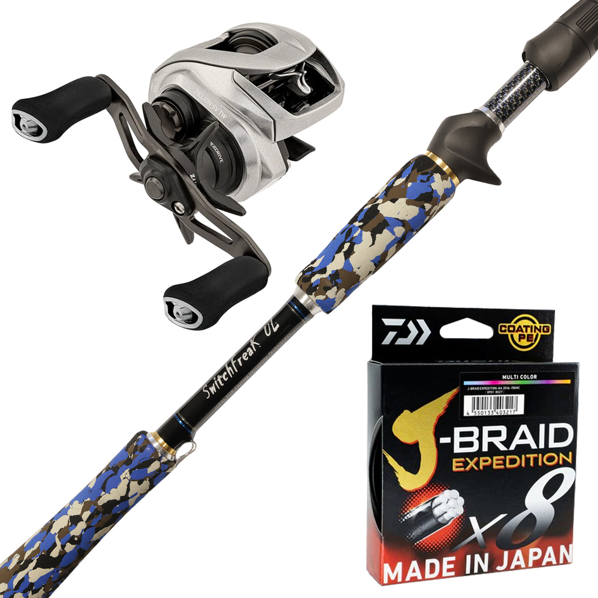 Daiwa Zillion SV TW 100H/Millerods SwitchFreak UL 732 4-7kg/Daiwa J-Braid Expedition 20lb - Multi-Colour