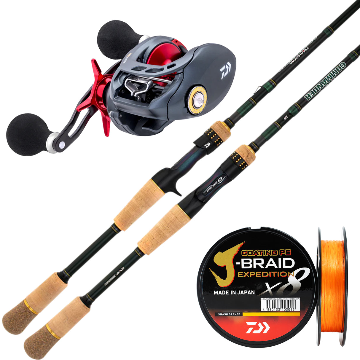 Daiwa 23 Commander-Duckfin 7'2" 2pc 8-15kg/ Daiwa 20 Tatulion HD 200H/ Daiwa J-Braid Expedition pe3 40lb 150m - Orange
