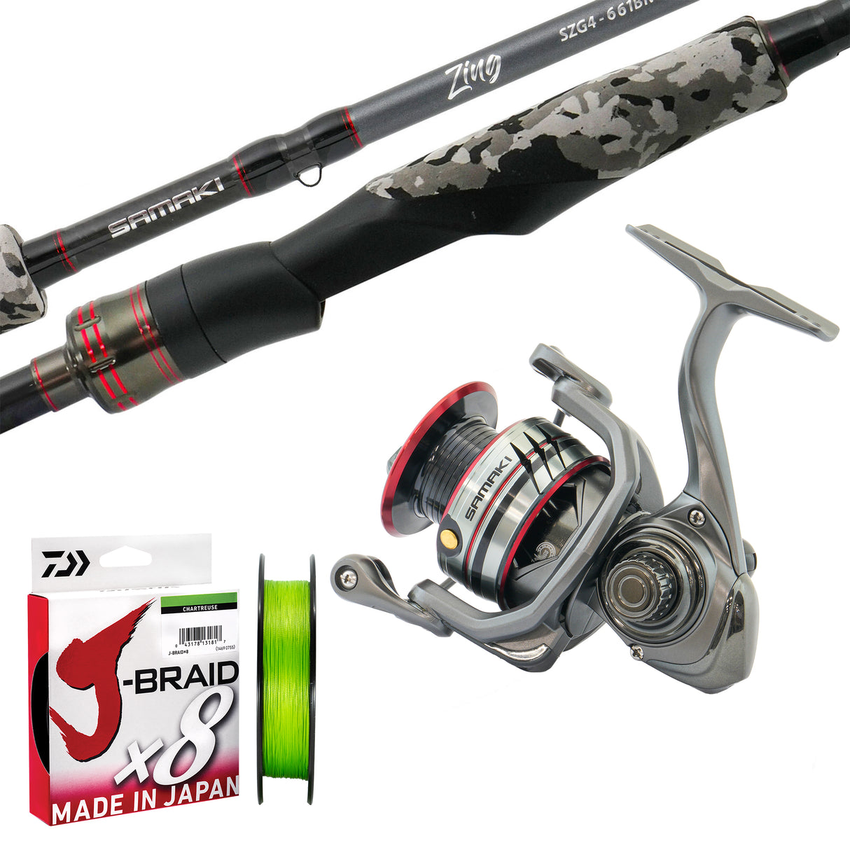 Samaki Zing 7ft2in 2pc 2-6lb/ Sora 2000/ Daiwa J-Braid 6lb 150m - Chartreuse