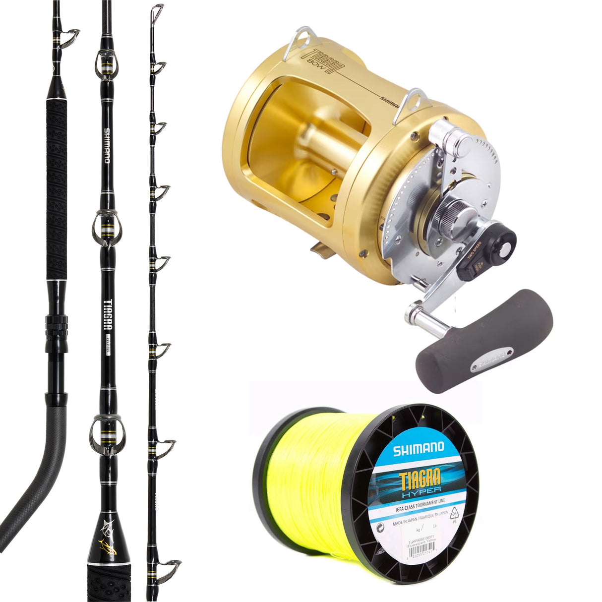 Shimano Tiagra Reel 80WA/Shimano 25 Tiagra Hyper 37kg Bent Butt/ Shimano Tiagra Hyper 37kg 1000m - Yellow IGFA