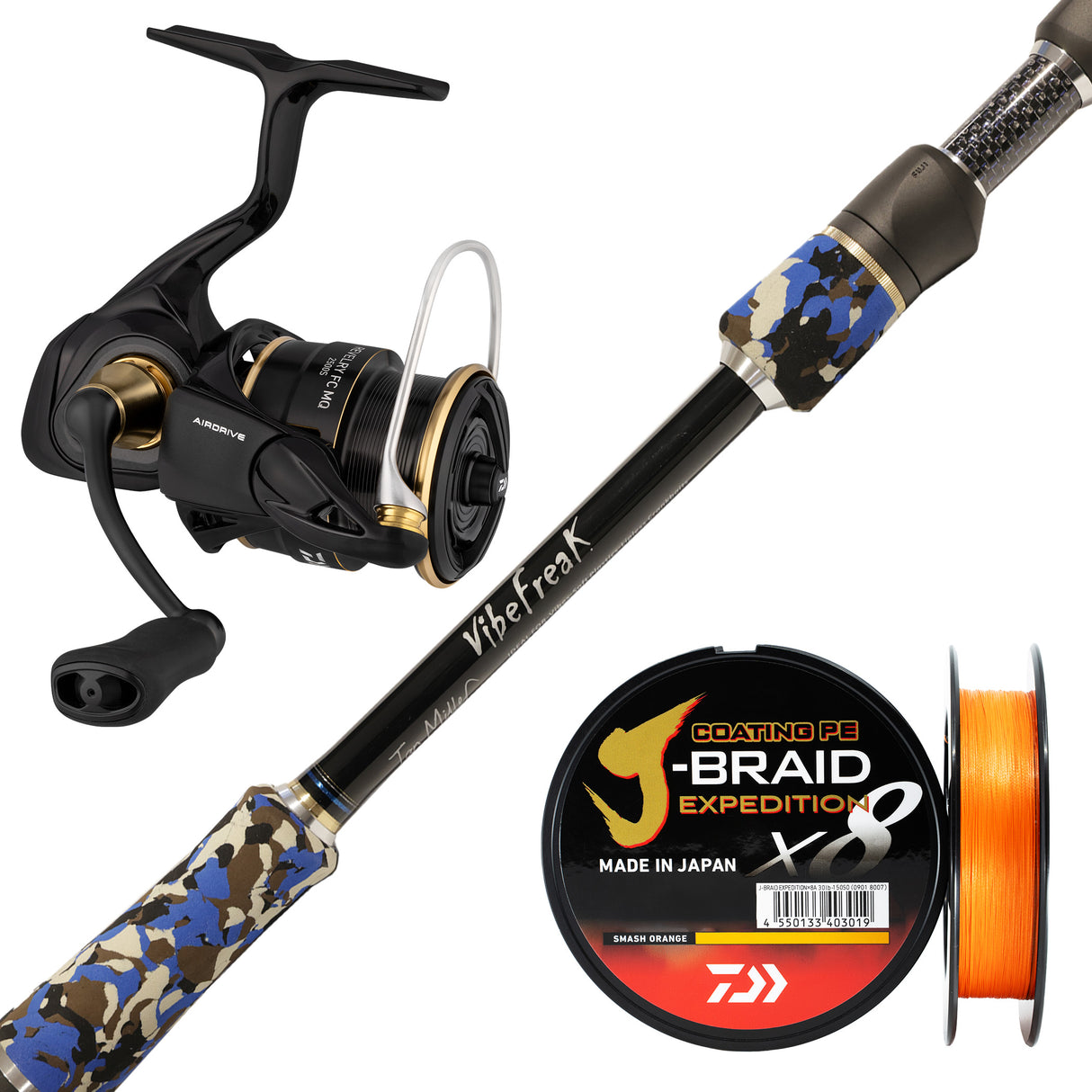 Daiwa 25 Revelry HD3000D-XH/Millerods Vibefreak 7'3" 2pc (Butt Join) 3-6kg/ Daiwa J-Braid Expedition 12lb 150m - Orange