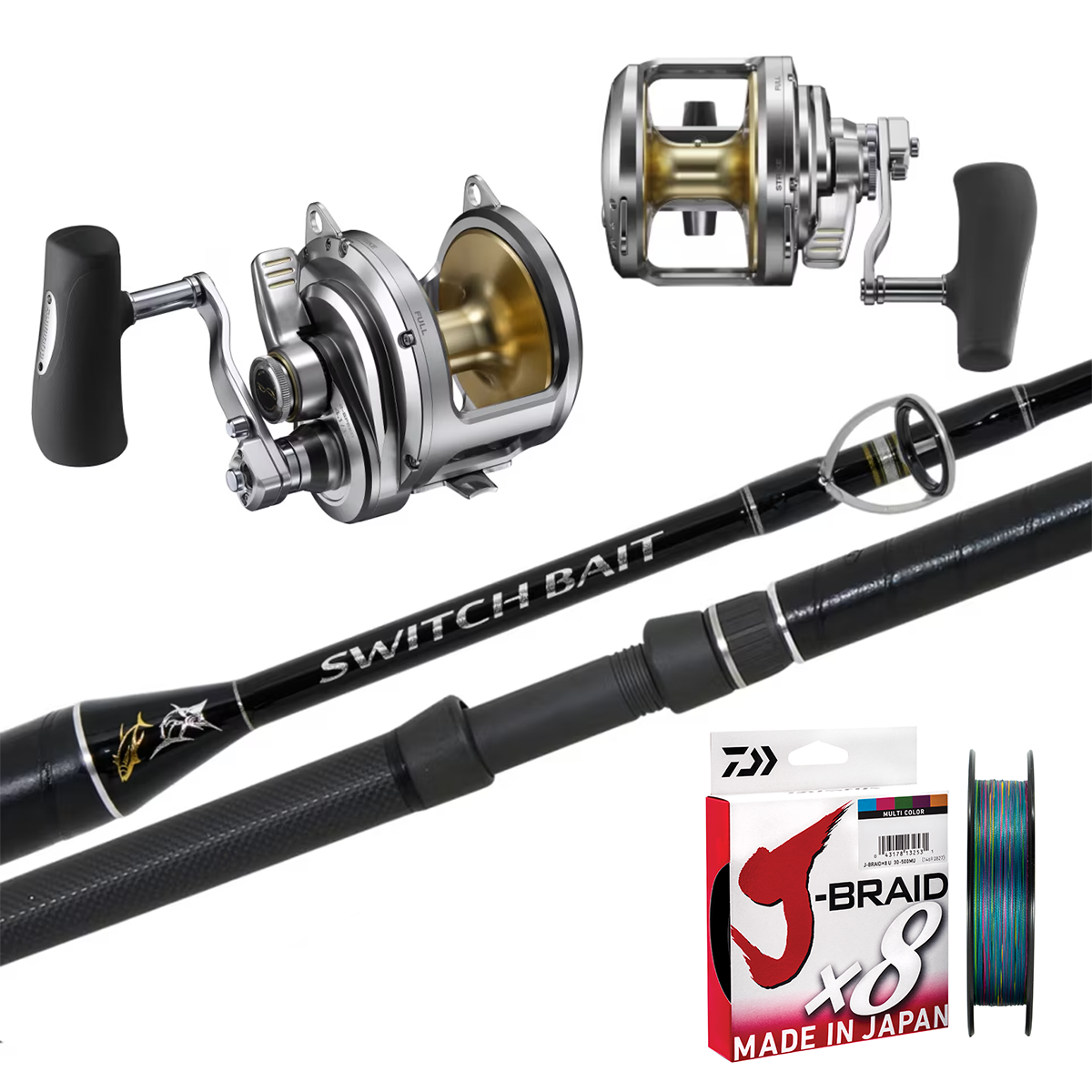 Shimano Talica 2 Speed 25A/Shimano Switchbait 30-50/ Daiwa J-Braid 50lb 500m - Multicolour
