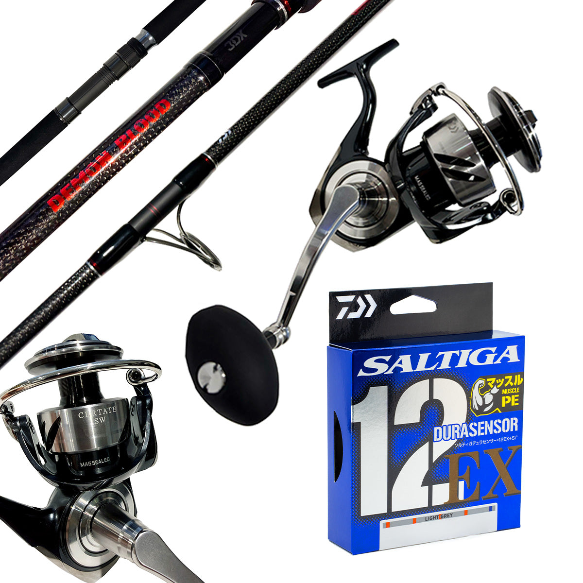 Daiwa 26 Demon Blood 5'6" Pe6-8/ Daiwa 26 Certate SW 14000-XH/ Daiwa Saltiga 12 118lb PE 8 300m - Grey
