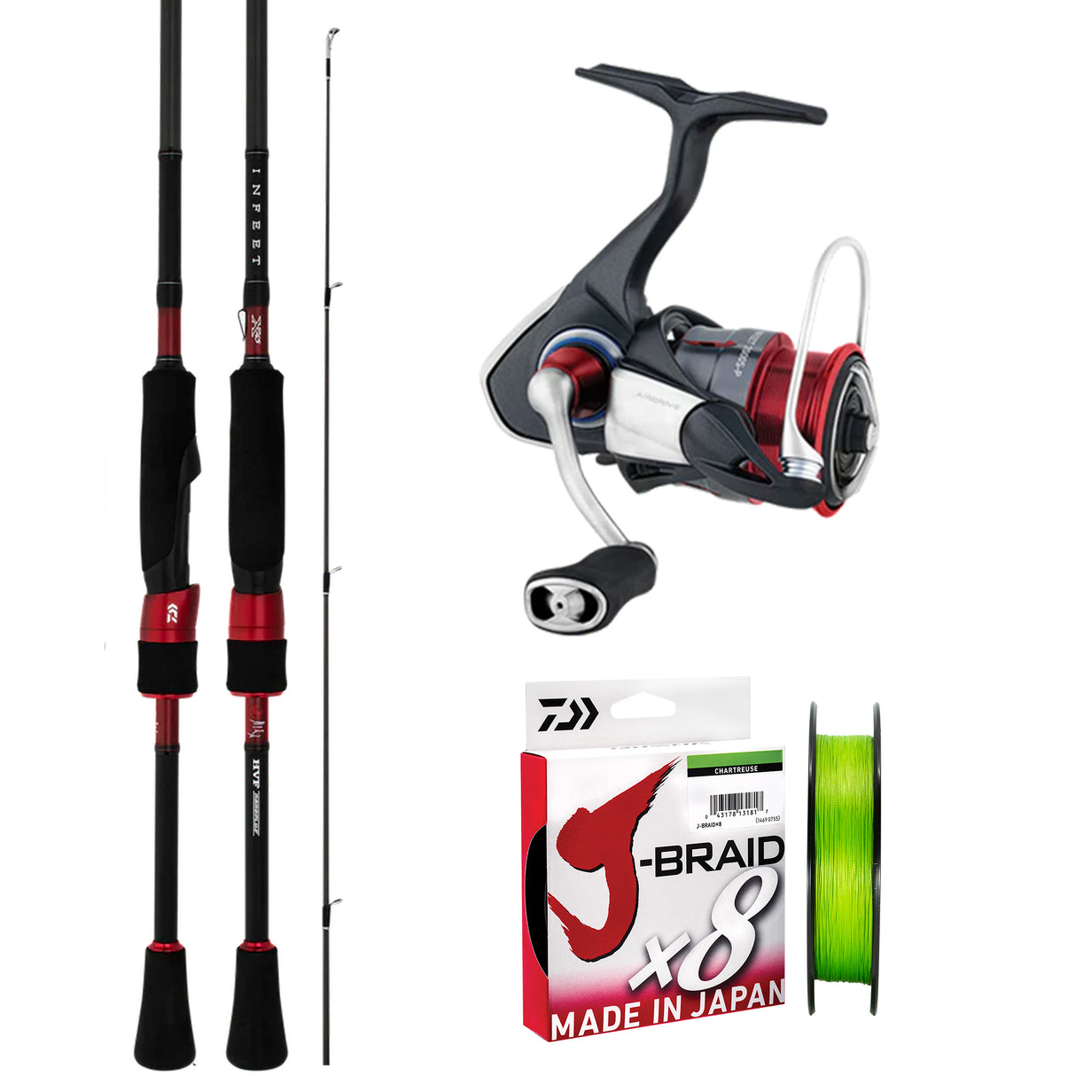Daiwa 26 Infeet X 2000S/Daiwa 23 Infeet S 6'10" 1LFS 1-4kg/ Daiwa J-Braid 6lb 150m - Chartreuse