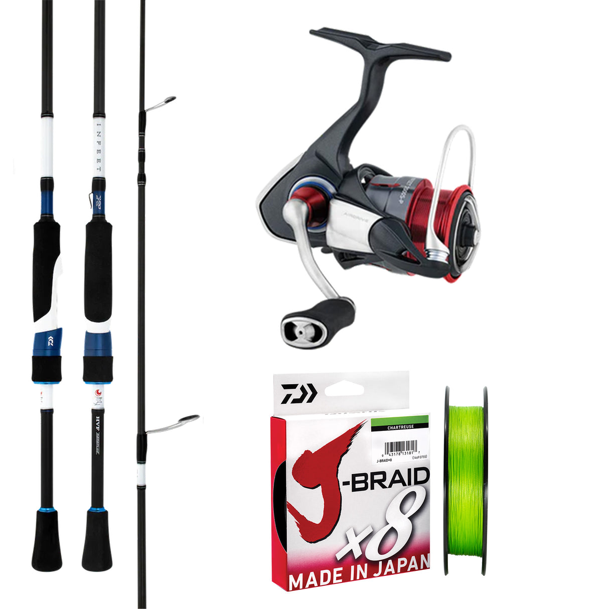 Daiwa 26 Infeet X 2000S/Daiwa 23 Infeet S 7'2" 2pc (Butt Join) ULRS/Daiwa J-Braid 6lb 150m - Chartreuse