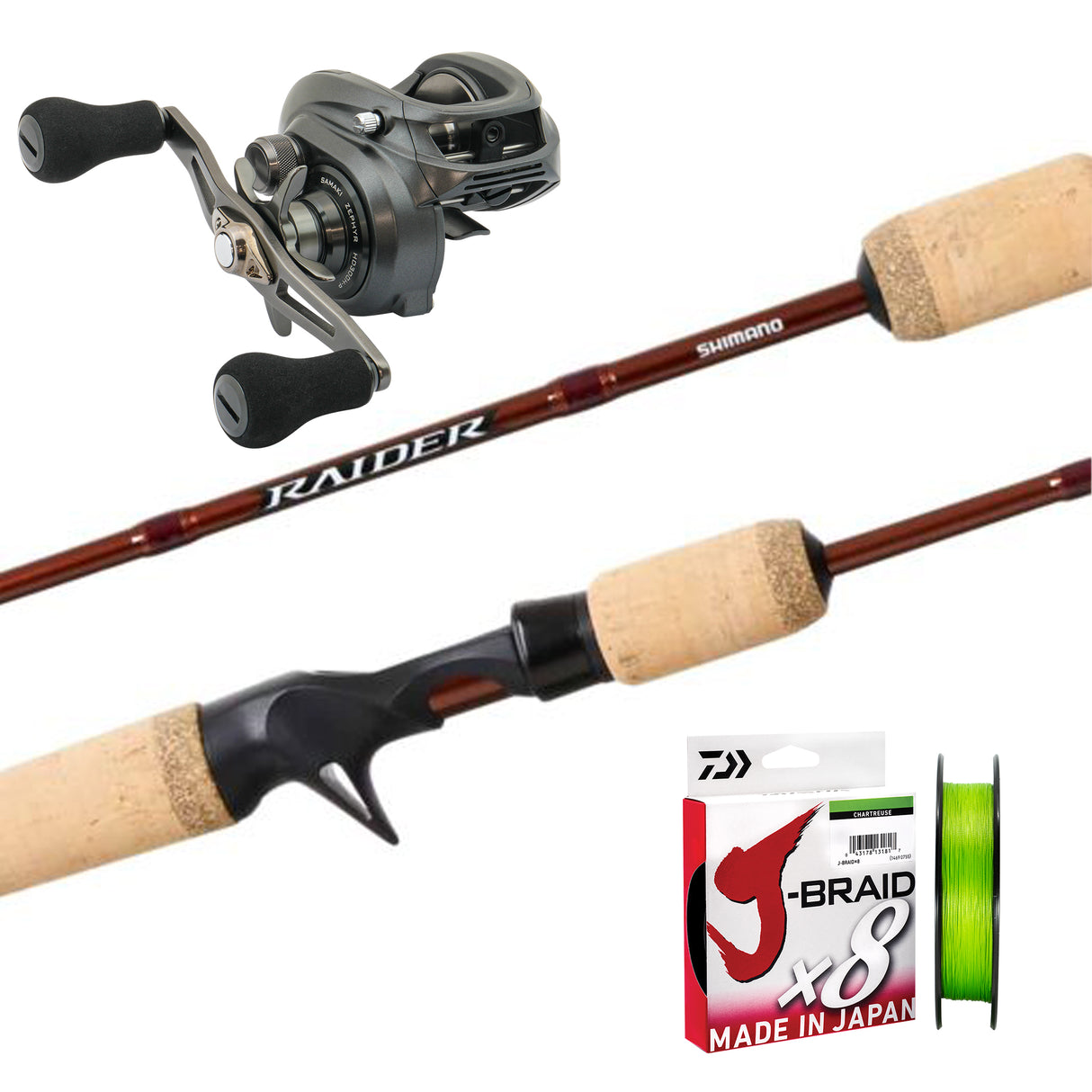 Shimano Raider 7'8" Swimbait 2pc 8-12kg/ Samaki Zing 300HD/ Daiwa J-Braid 30lb 150m - Chartreuse