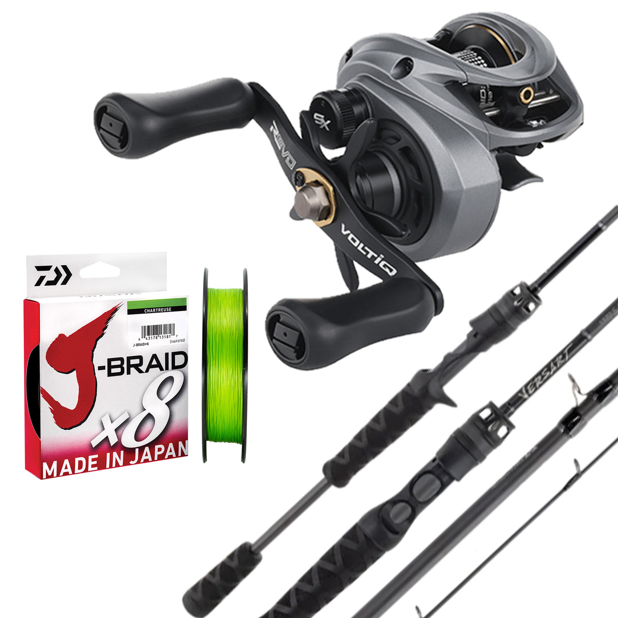 Abu Garcia Revo SX VoltiQ HS RH/Abu Garcia Versart 6'8" 1pc 5-10kg/Daiwa J-Braid 30lb 150m - Chartreuse
