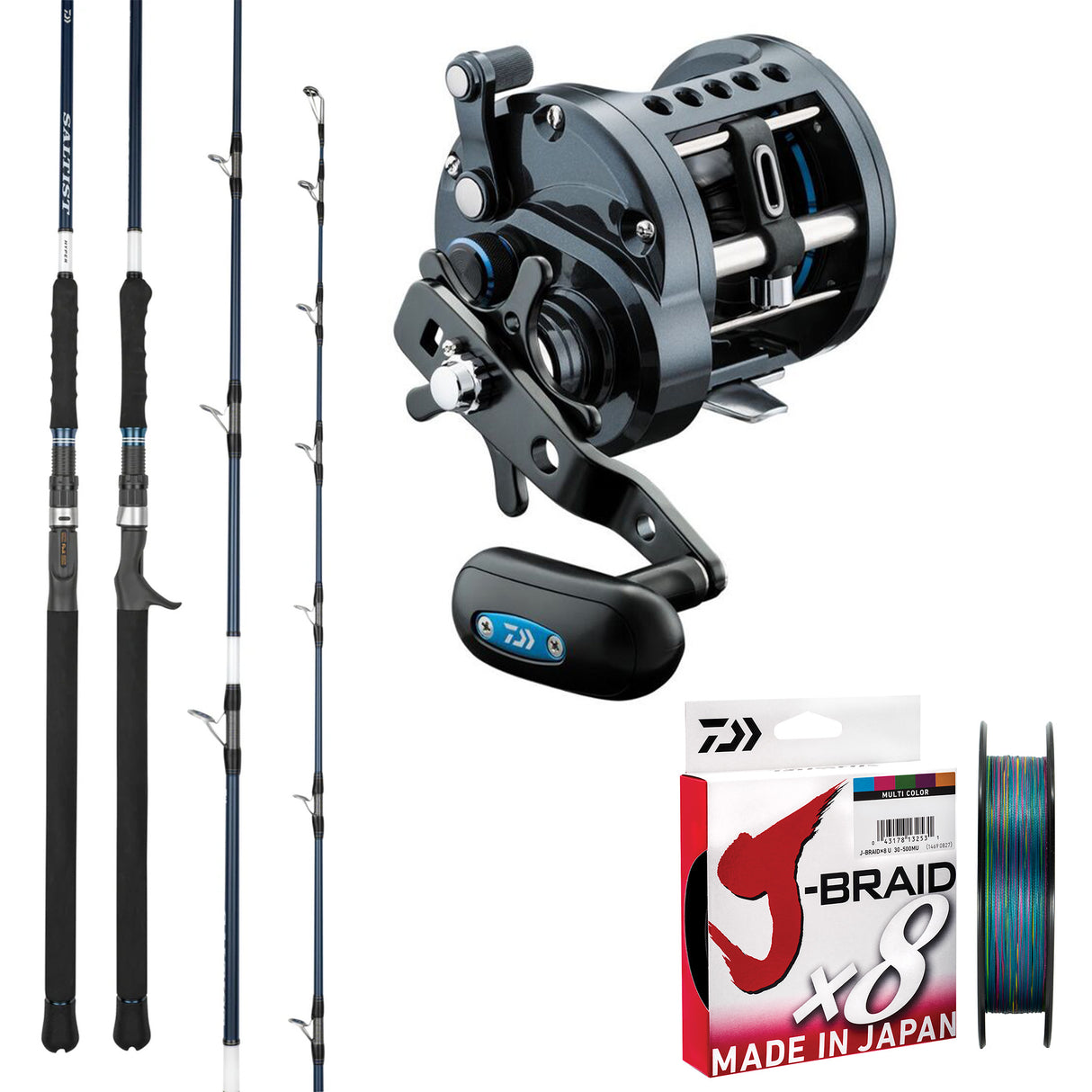 Daiwa 26 Saltist Hyper 6'6" Pe3-5/ Daiwa 23 Saltist Levelwind 30HB/ Daiwa J-Braid 50lb 300lb - Multicolour
