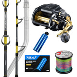 Daiwa Tanacom 1200/Daiwa Saltist Dendoh Rod 6'4"HT 80-200lb (Swivel Tip)/ Wilson Reel Battery Kit Complete 10Ah/ Daiwa J-Braid 80lb Bulk Spooling - Multicolour