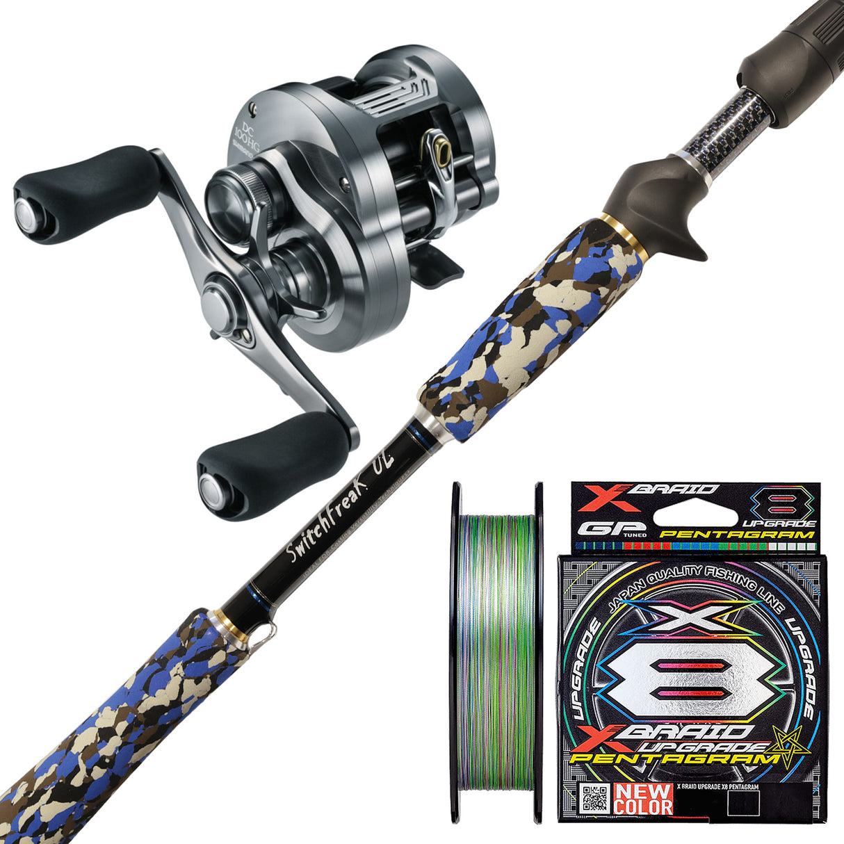 Shimano Calcutta Conquest DC 100HG/ Millerods SwitchFreak 7'3" 4-7kg ( 2pc Butt Join)/ X-Braid Upgrade X8 Pentagram 150m Multicolour PE 1.5 30lb