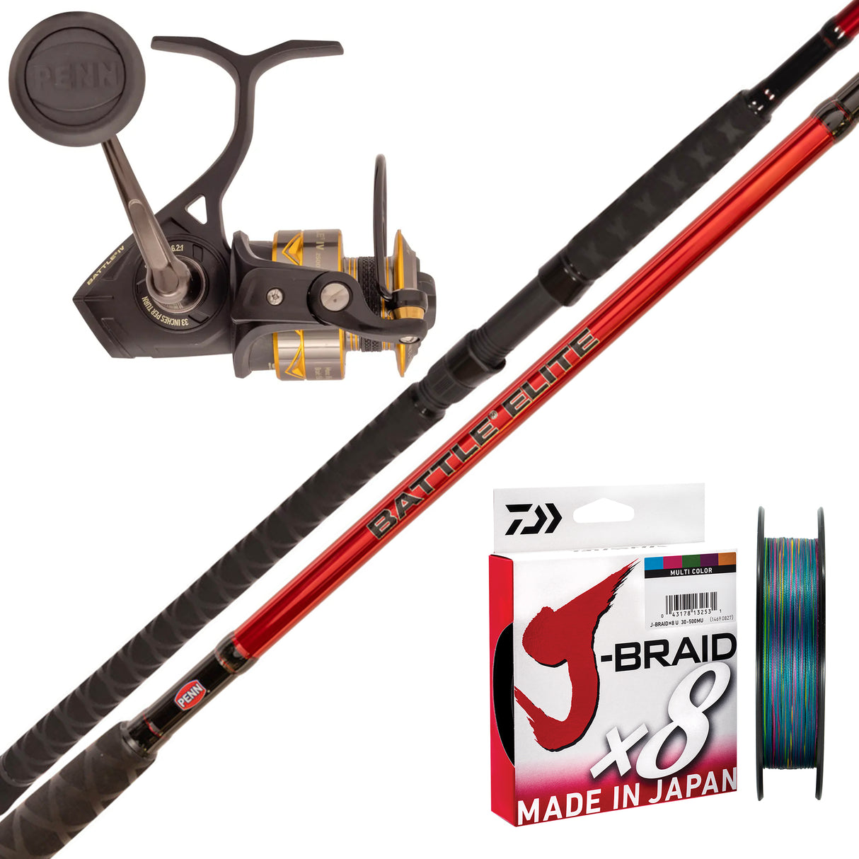 Penn Battle IV 4000HS/Penn Battle Elite 7'2" 1pc  4-8kg/Daiwa J-Braid 20lb 300m - Chartreuse