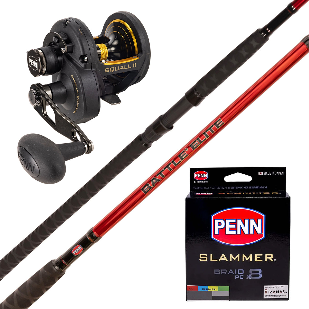 Penn Battle Elite 6'6" 1pc 6-10kg/ Penn Squall II 30LD/ Penn Slammer 30lb 400m - Multicolour