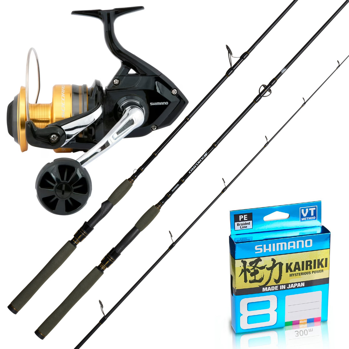 Shimano Socorro SW 8000/Shimano 25 Maikuro 9' 2pc 6-8kg/ Shimano Kairiki 30lb 300m - Multi-Colour